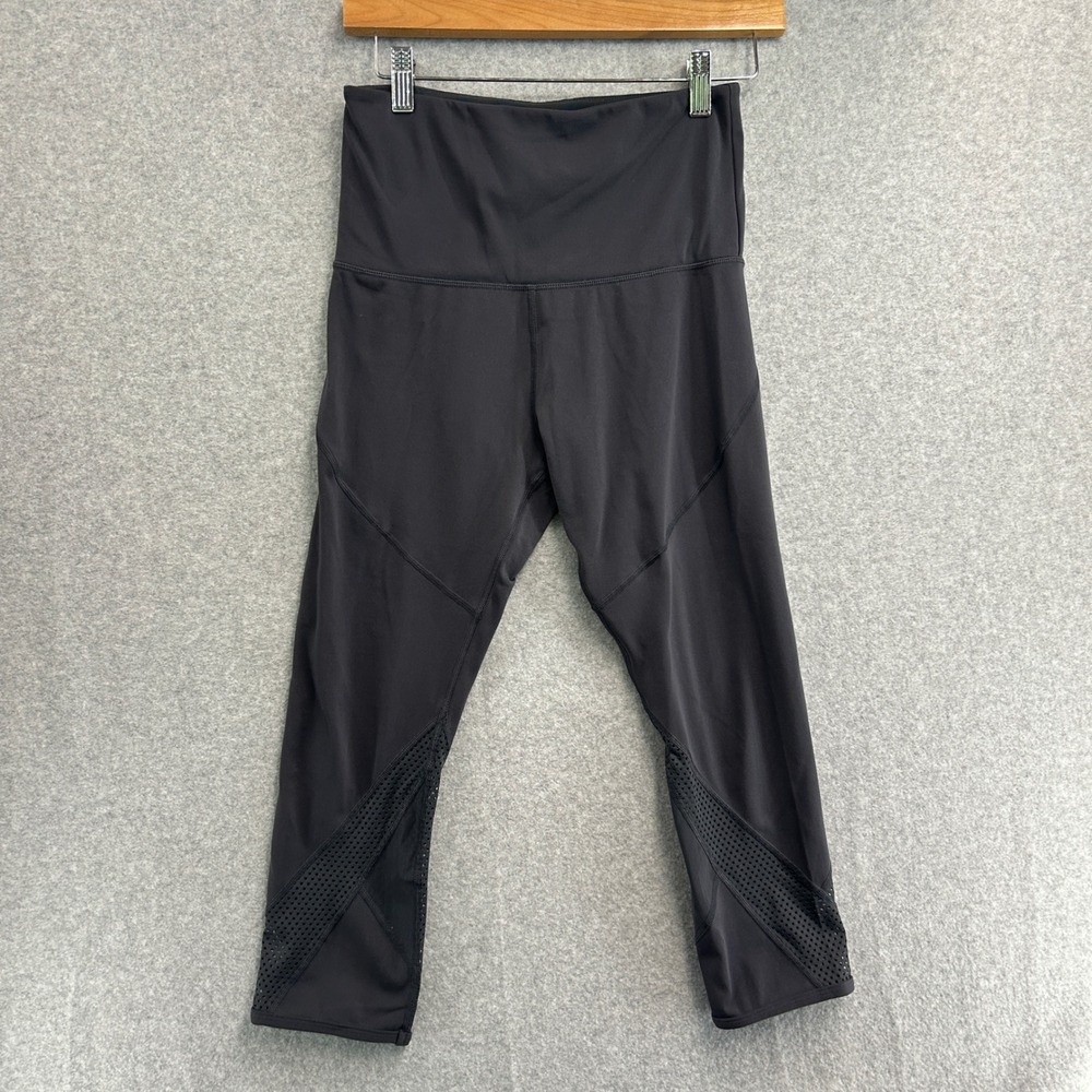 Lorna Jane Leggings Charcoal Gray Mesh Panel High Waisted‎ Sporty Womens Small ?